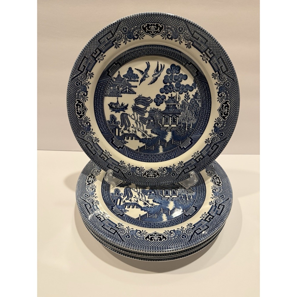 Set of 7 Churchill Blue Willow Dinner Plates 10" England Ironstone - Picture 2 of 10